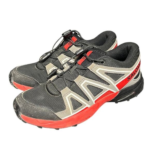 Salomon kids speedcross athletic hiking shoes outdoors black red size 3 youth - Picture 1 of 7